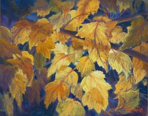 painting fall leaves by Peggy Bingham