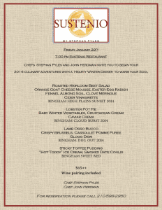 Sustenio wine dinner menu