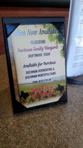 Duchman family vineyards menu