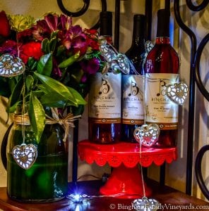 Bingham Family vineyards wine with valentine decor
