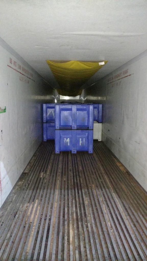 EndHarvest2017.DMB | Bingham Family Vineyards grapes in blue totes in a truck