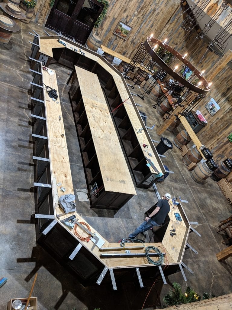 countertop being made at Bingham family vineyards Fredericksburg tasting room