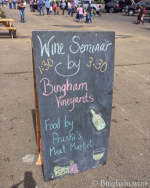 IMG_3942-660web | Bingham Family Vineyards Wine seminar by bingham family food by Pruski's meat market sign
