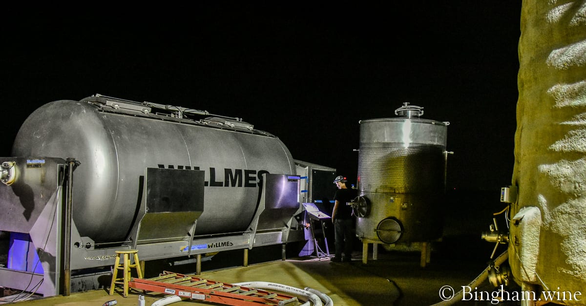 19.08.20_crushpress_011.1200web.1.91x1 | Bingham Family Vineyards crush press in use at night bingham family vineyards winery meadow Texas