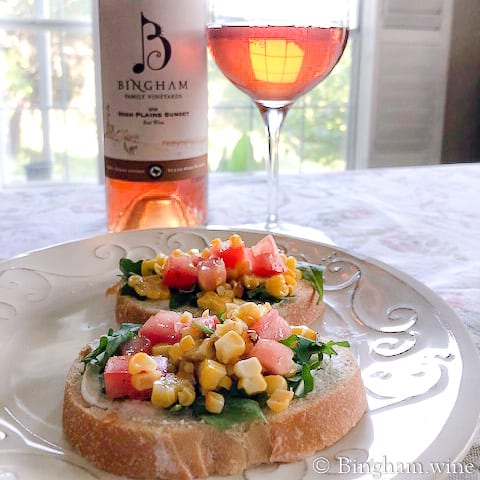 20.04.26_@ShannonBrown_001.1200.web.1x1 | Bingham Family Vineyards d'oeuvre on a plate bottle of 2018 high plains sunset and glass