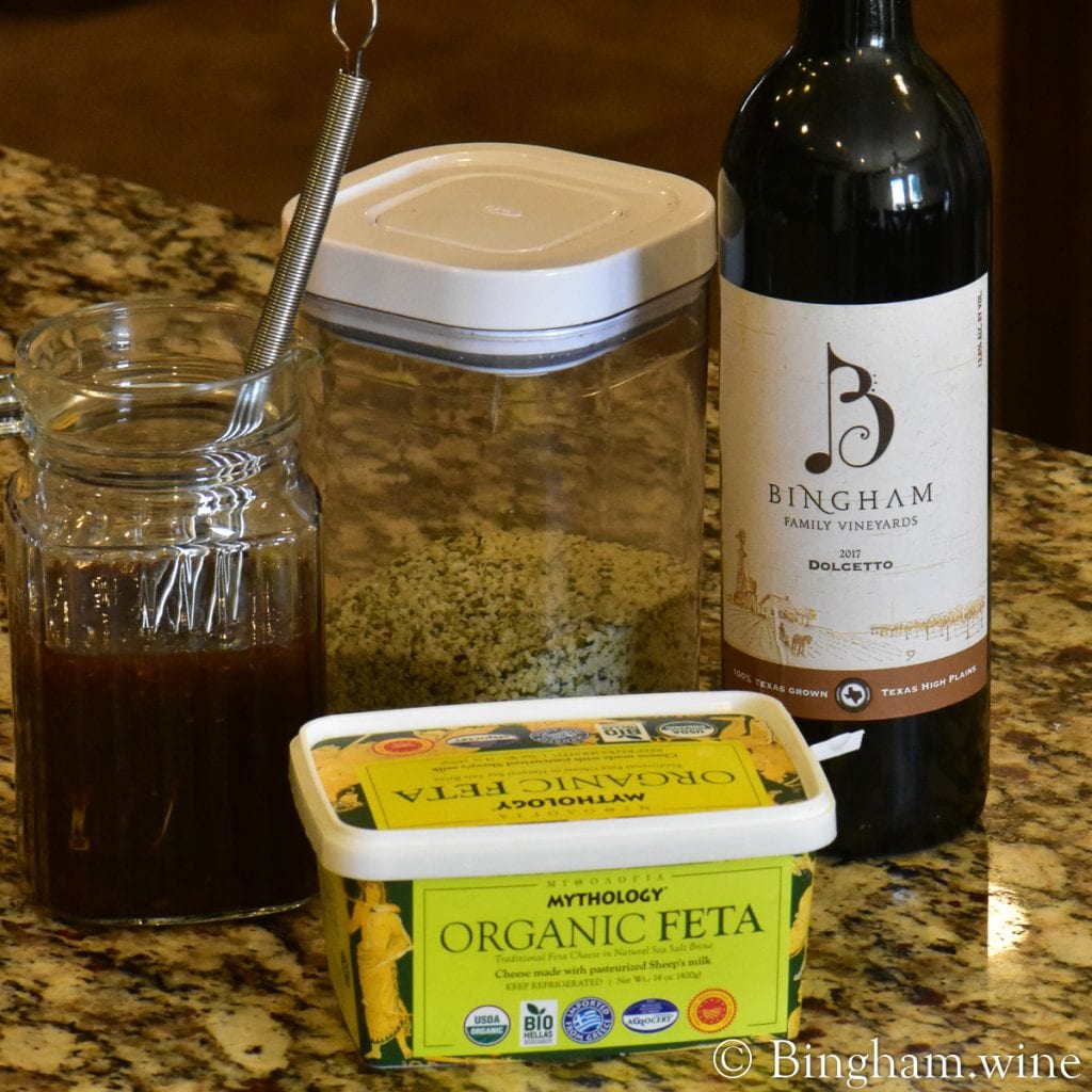 20.05.08_untitled_032.1200.web.1x1 | Bingham Family Vineyards ingredients on a counter with bingham family vineyards 2017 Dolcetto