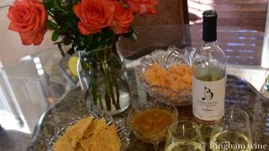 bingham family vineyards 2018 Trebbiano with mango salsa and fruit