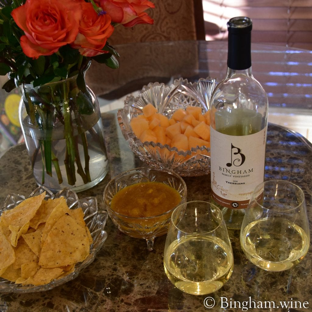 20.07.19_HotSauce.18Trebbiano_021.1200.web.1x1 | Bingham Family Vineyards bingham family vineyards 2018 Trebbiano with mango salsa and fruit