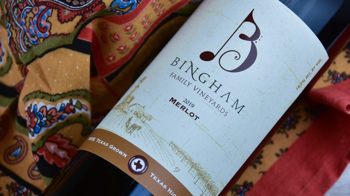 bottle of 2019 Merlot from Bingham Family Vineyards