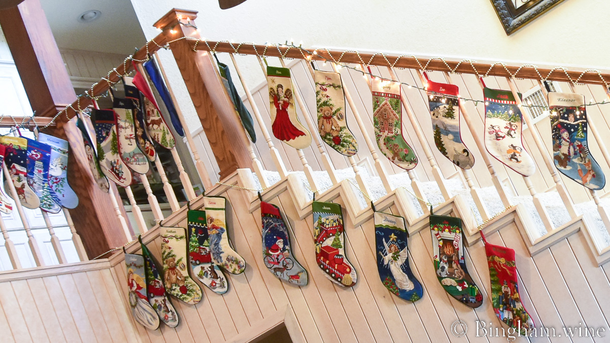 Christmas stockings hung on the banister