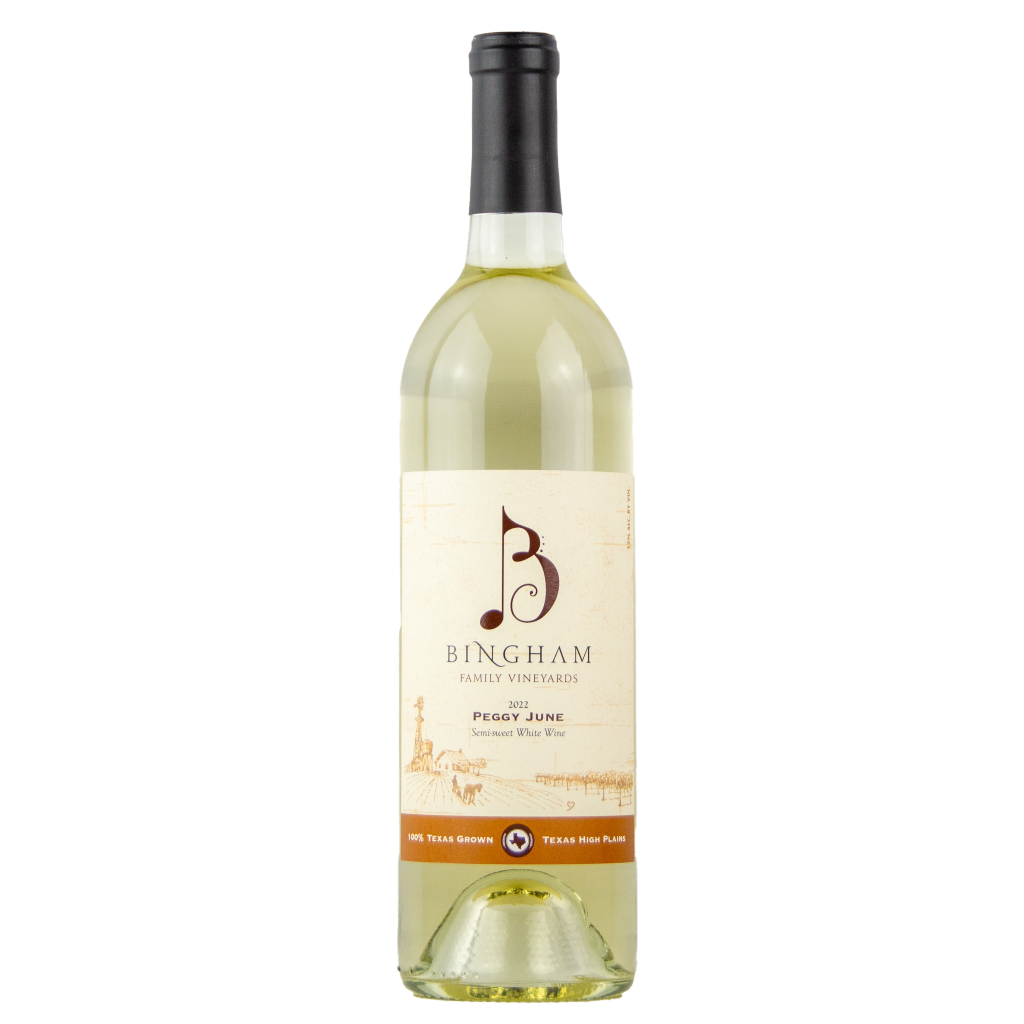 230502_PeggyJune_003-22048web_1x1-copy | Bingham Family Vineyards bottle of Bingham Family Vineyards 2022 Peggy June, a semi-sweet white wine blend