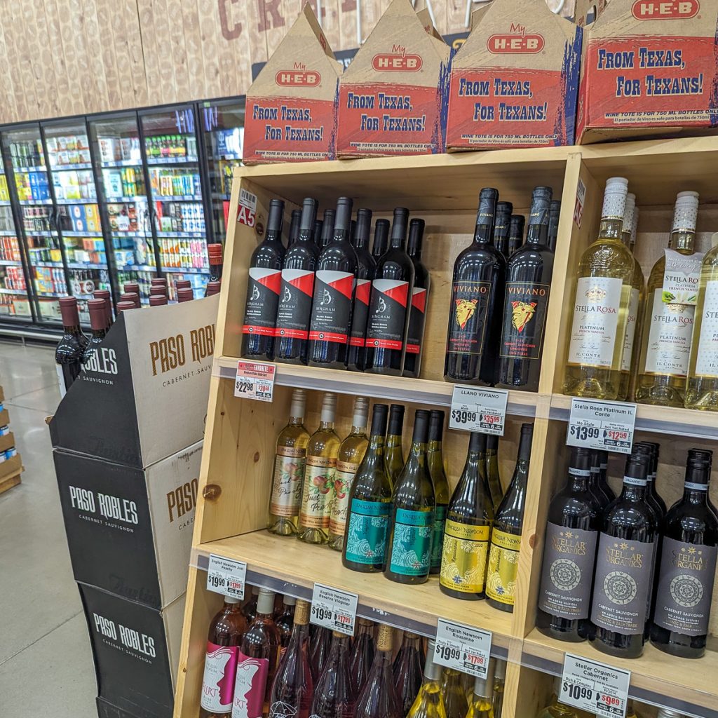 041120241200web1x1 | Bingham Family Vineyards Blake Eddie Scholarship wine bottles on shelf at HEB in Lubbock, Texas