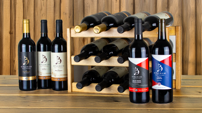 assortment of Bingham Family Vineyards red wine bottles