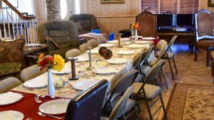 Thanksgiving 2025, table set for dinner at Bingham Family Vineyards for family and friends