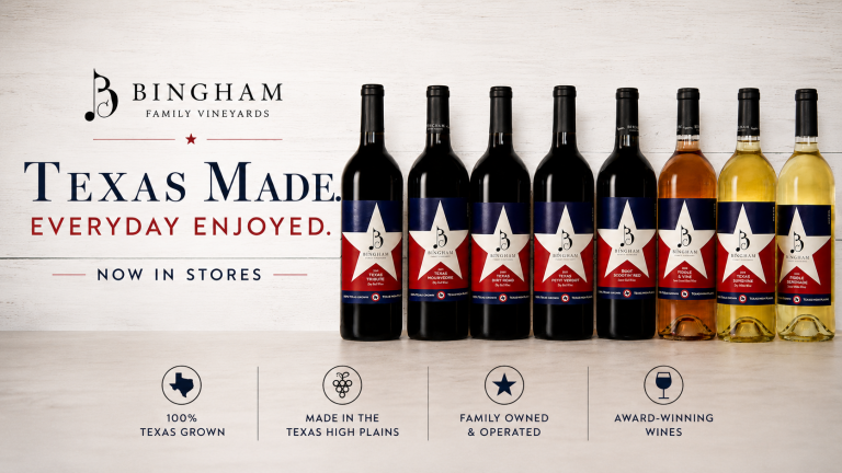 Texas Made Star Bingham Wines 16x9 | Bingham Family Vineyards Bottles of Bingham Family Vineyards Star label bottles of wine.